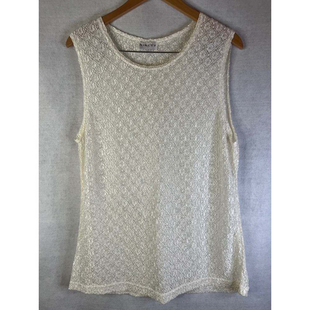 Ninety sheer textured tank‎ top cream ivory boho festival layering Sz M